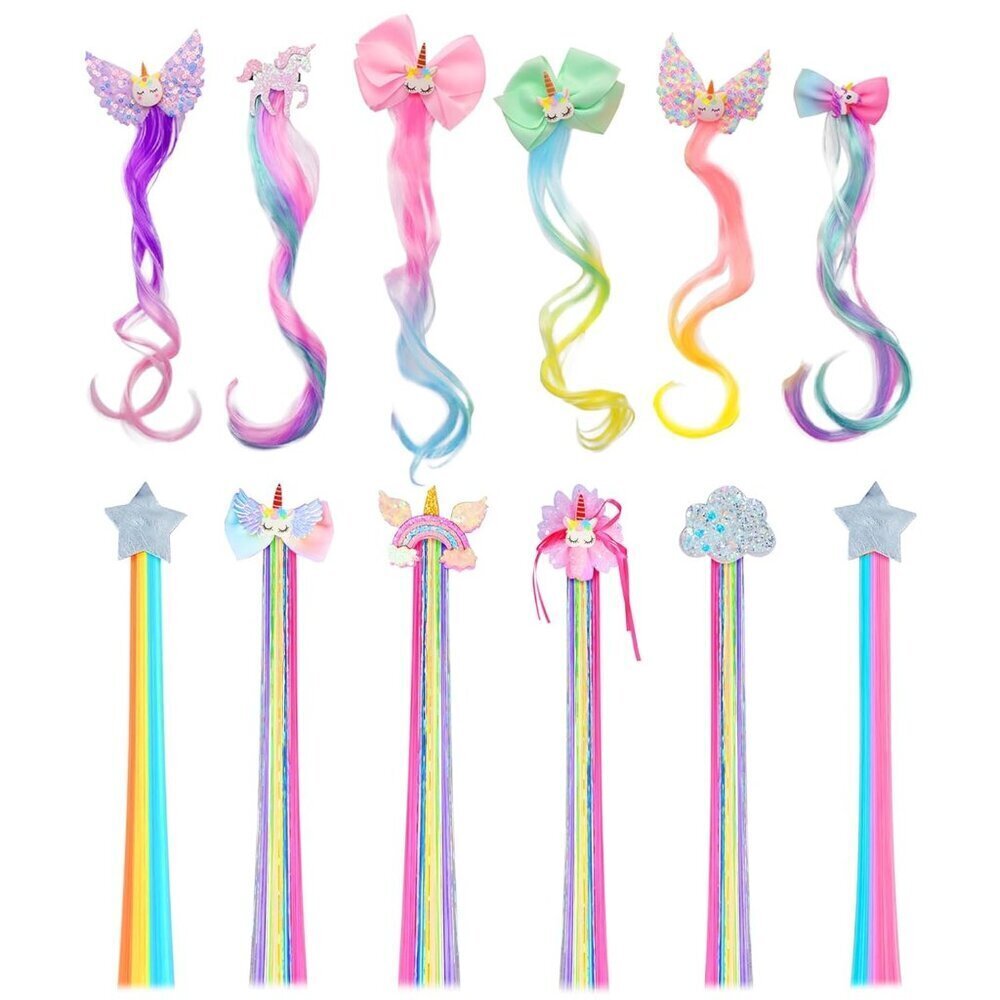 12 Pcs Kids Rainbow Unicorn Hair Clips for Girls Toddler Ponytails Accessories